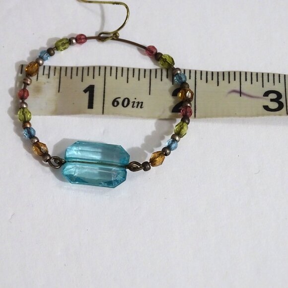 Blue Multicolor Beaded Hoop Earrings With Gold Tone Hooks Women 2 inches - Picture 4 of 4
